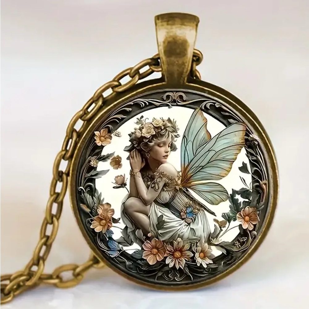 Fairy Pendant Necklace in Gold and Blue